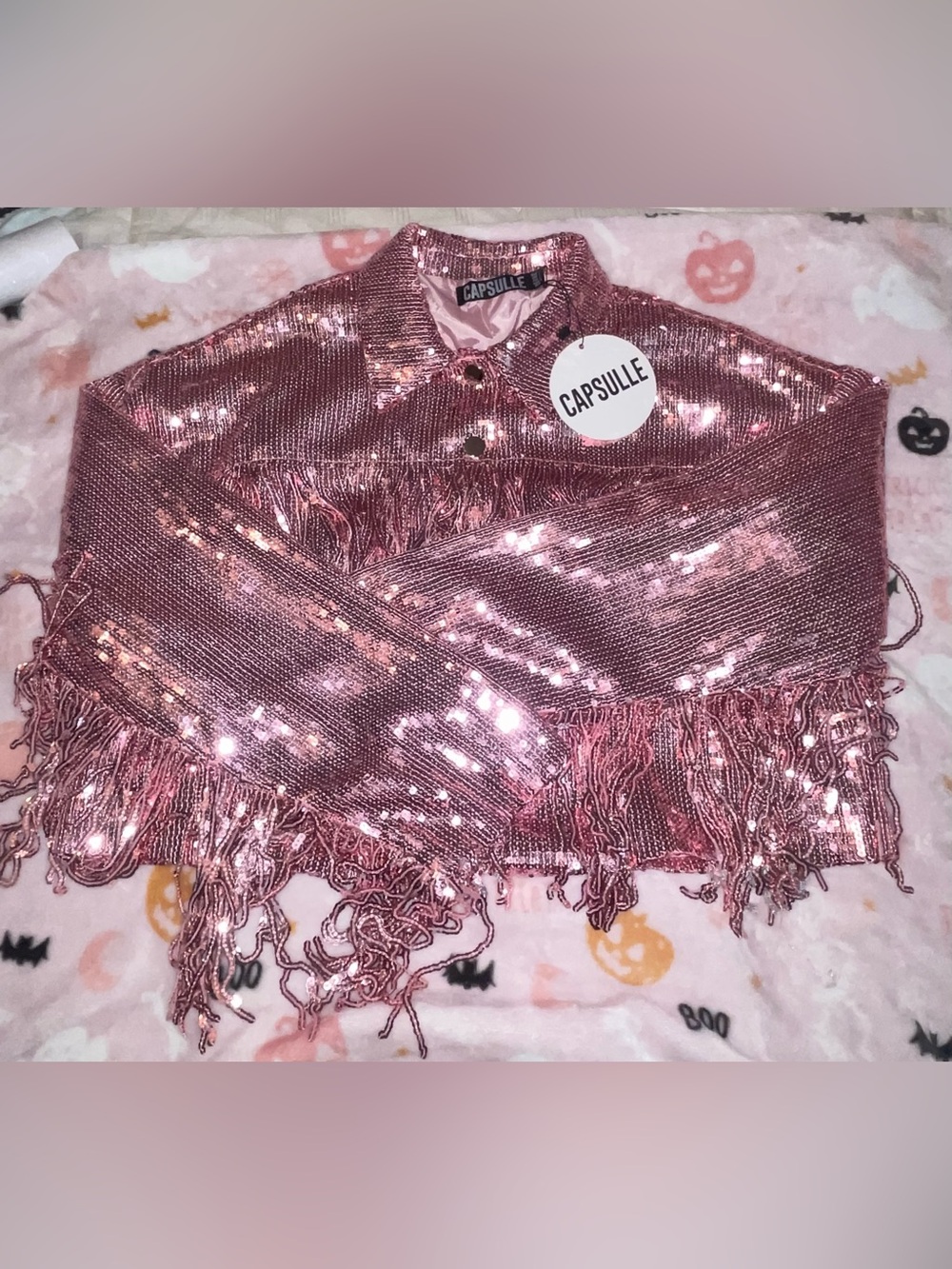 CAPSULE Metallic Pink Sequin Fringe Jacket